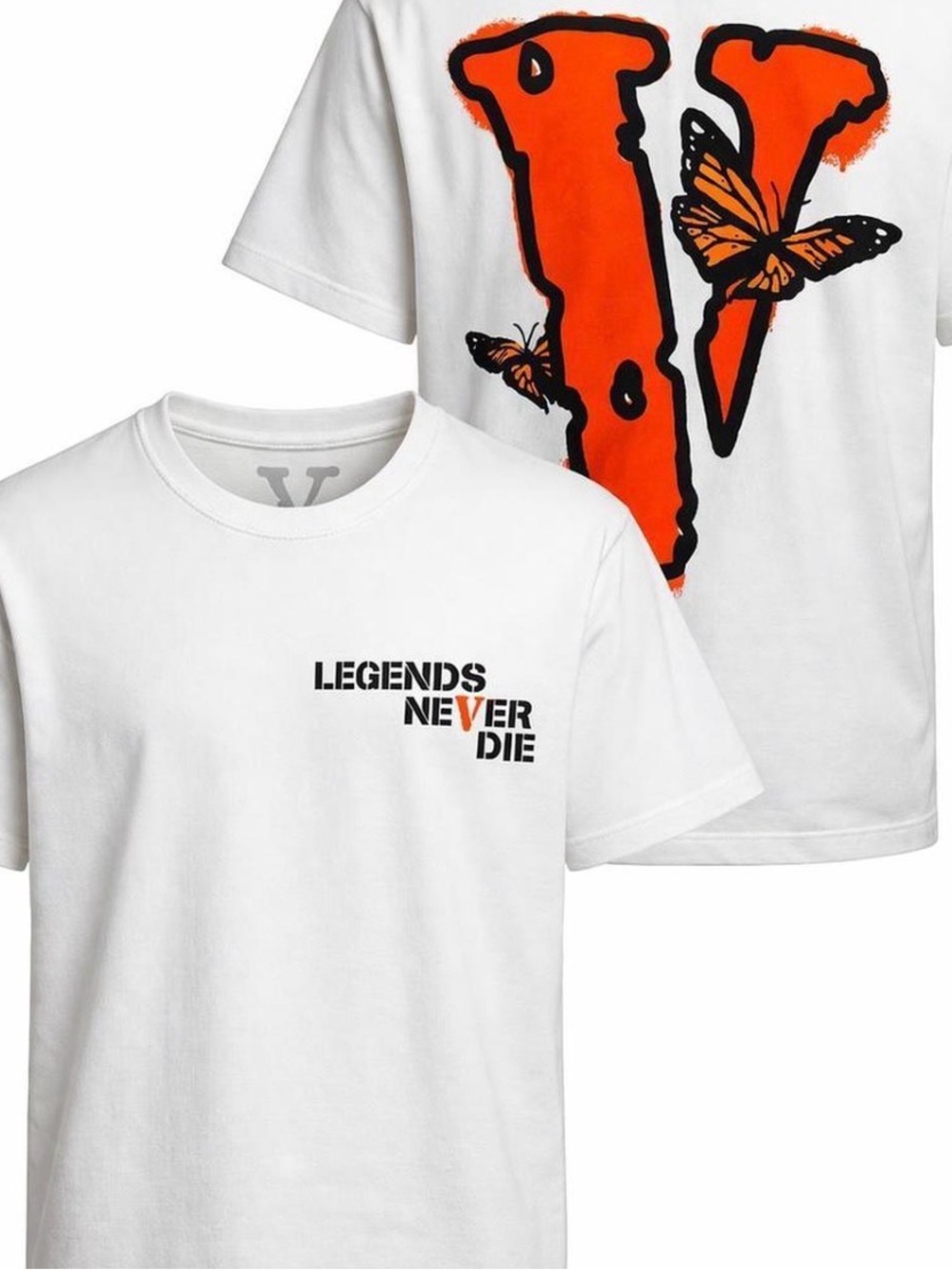 VLONE White Short-Sleeve Tee with Orange V Butterfly Graphic. New without tag.